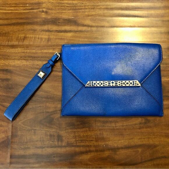 Stella and Dot Blue and Black Crackled Clutch Wristlet Purse - Picture 1 of 10